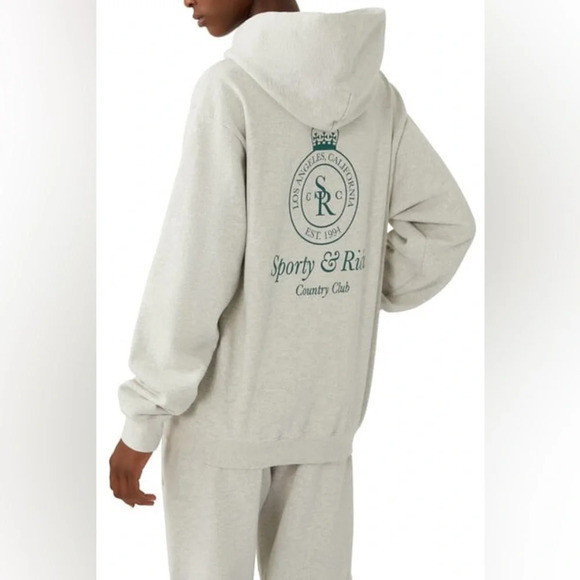 NWOT SPORTY & RICH Gray/Green Crown Cotton Blend Hoodie Large - Picture 12 of 16